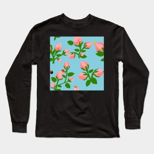 Sleeping Flower Bud Fairies - Blue Background Long Sleeve T-Shirt